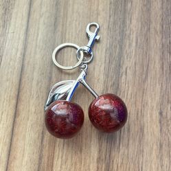 coach Cherry Charm Keychain Silver