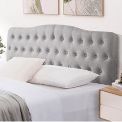 Upholstered Headboard, Button Diamond Tufted Headboards with Adjustable Height and Solid Wood Leg, Linen Fabric Padded Headboard for King Size Bed, Mo