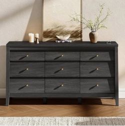 9 Drawer Farmhouse Wood Dresser 59" Chest Storage Organizer TV Stand for Bedroom