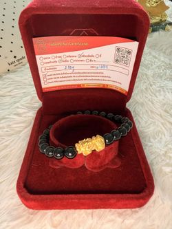 Pure 24k yellow gold  With black Jadite Fui cui from Burma