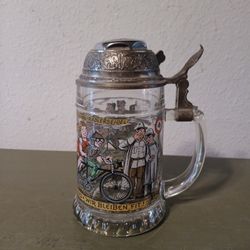Vtg Radlerseidel Glass Beer Stein w/Bicycle Bell