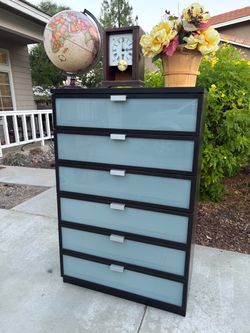 Tall Dark 6 Drawer Modern Dresser Chest Great Condition