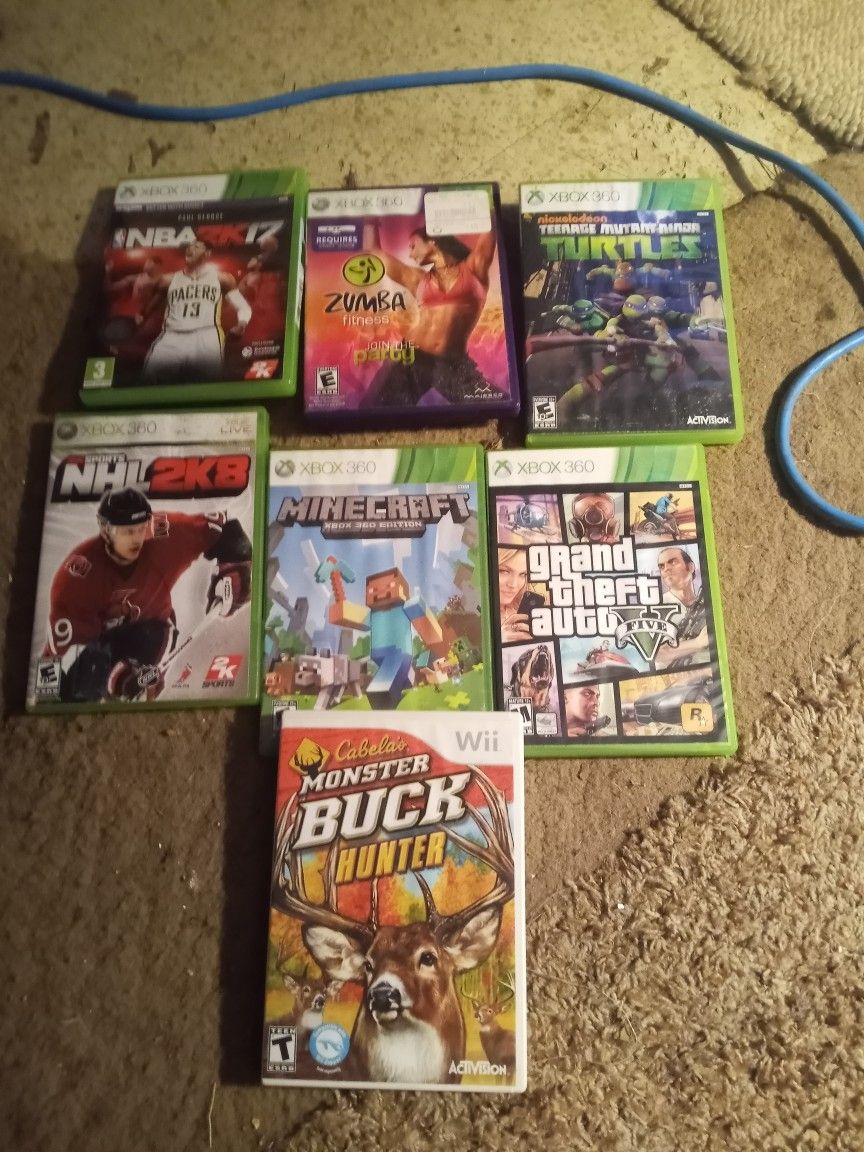 6 Xbox 360 Games and 1 WI Game