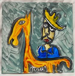 Jose Fuster Cuban Terracotta Tile painting Signed 8” x 8”