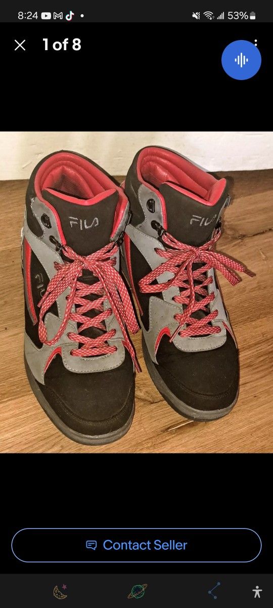 Y2K FILA MEN • SZ 10 • BLACK/RED/ GRAY/SUEDE LEATHER SHOE HIKING BOOTS PRE•OWNED