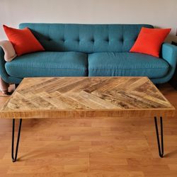 Mid Century Modern Teal Sofa