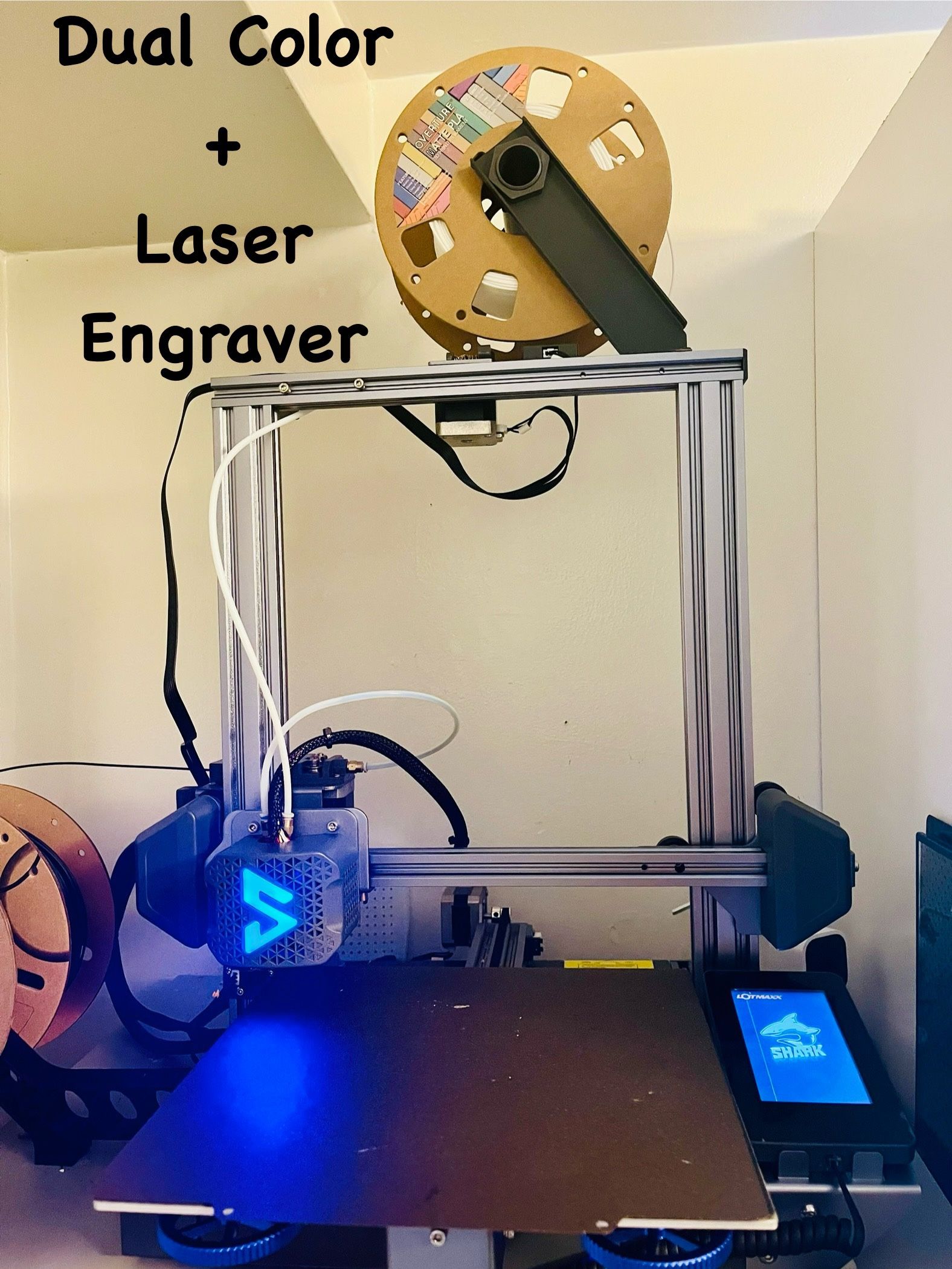 Lotmaxx shark V3 Dual color 3d printer & Laser engraver with PEI bed and upgraded Springs and Nuts