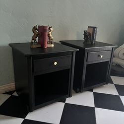 Black Two Nightstands Set Pair 