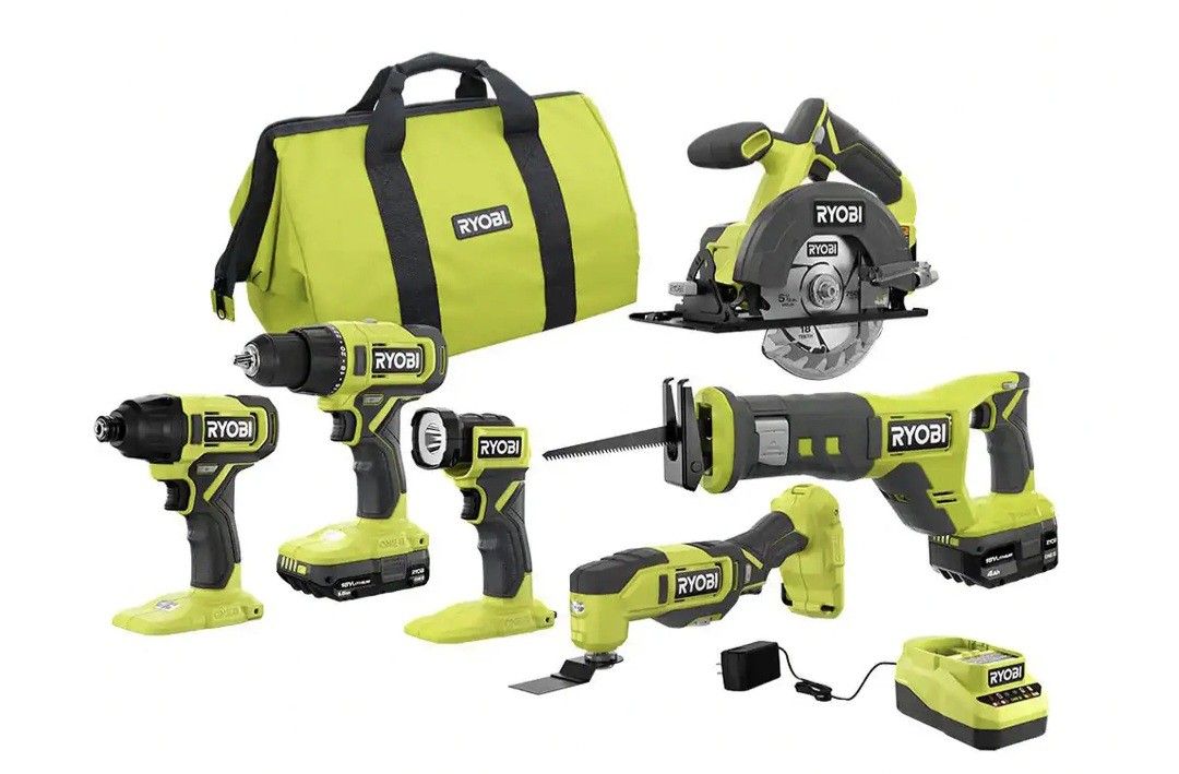 Ryobi 6 Pice Tool Set With Batteries And Charger