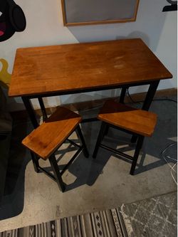 Wooden Desk | Comes with both stools