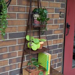 Vintage Metal Three Tiered Hanging or Freestanding Folding Shelf 