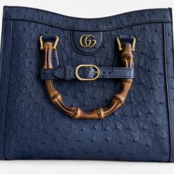 Ultra-rare limited-edition Gucci Diana Ostrich Skin Bamboo Tote