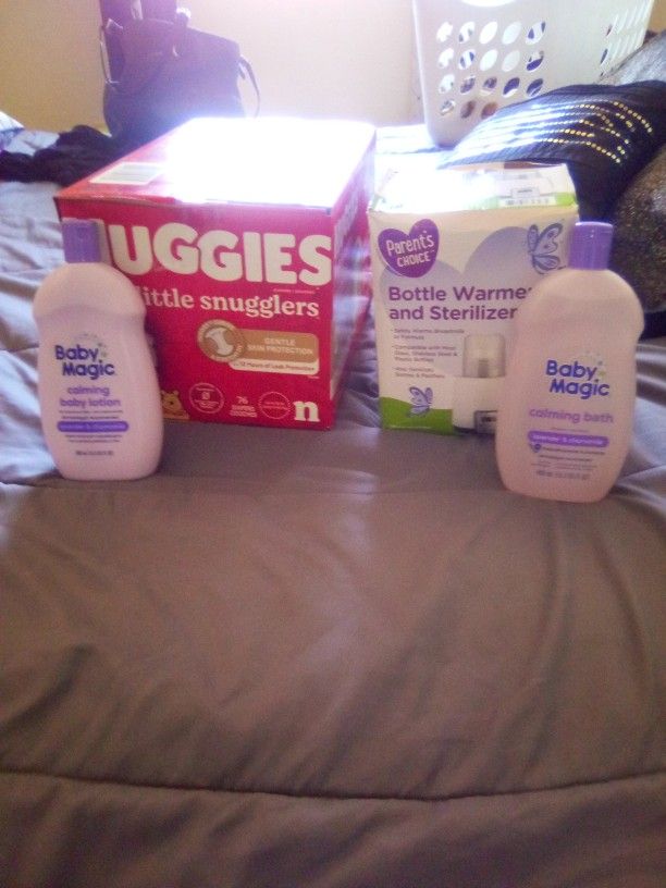 Baby Bundle Huggies Newborn 76 Pack Bottle Warmer And Sterilizer Baby Magic Calming Lotion And Bad