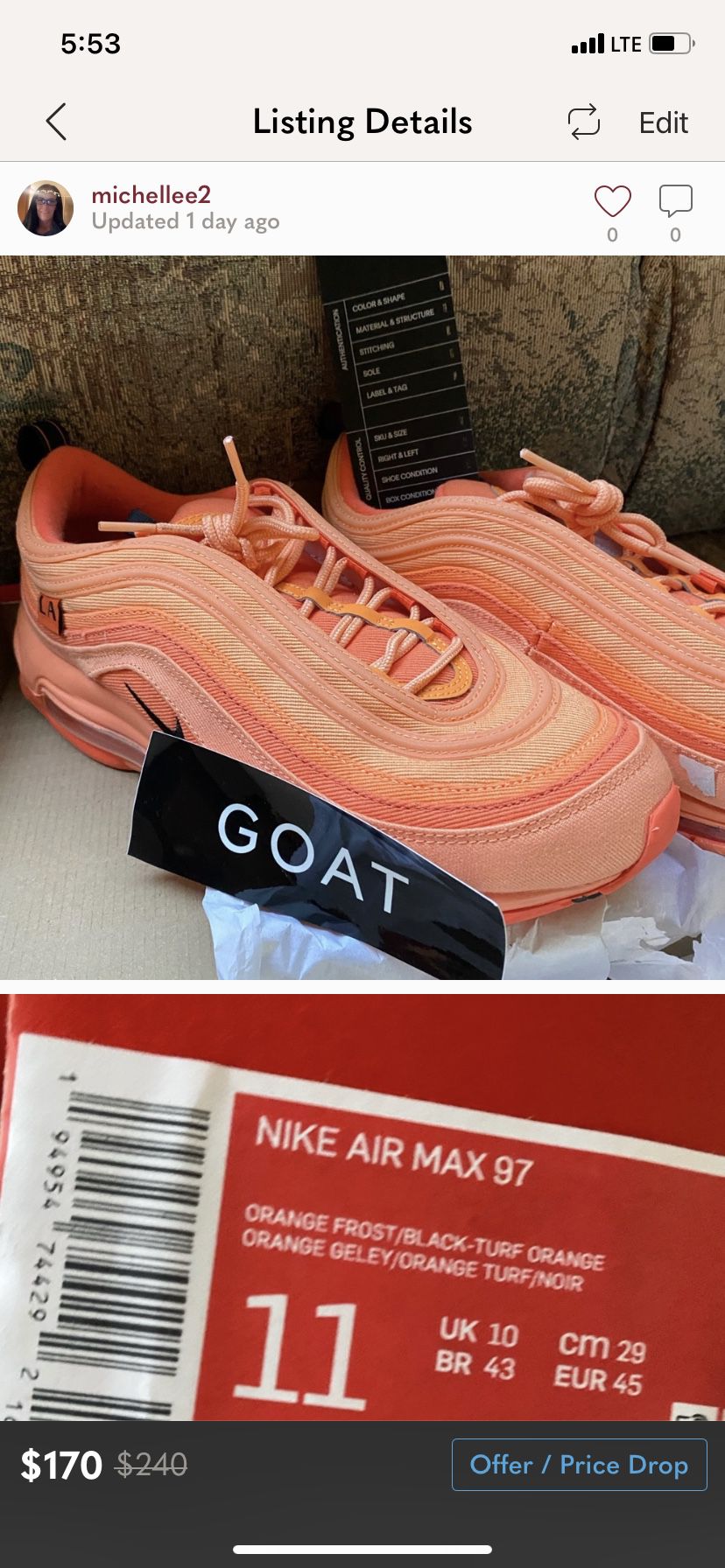 Brand New Men’s Nike Shoe Size 11 Goat Certified 