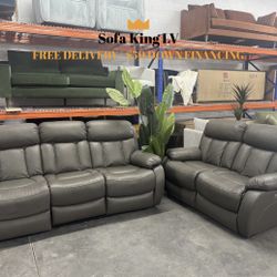 Free Delivery* Like New Gray Faux Leather Sofa & Loveseat with Recliners! 