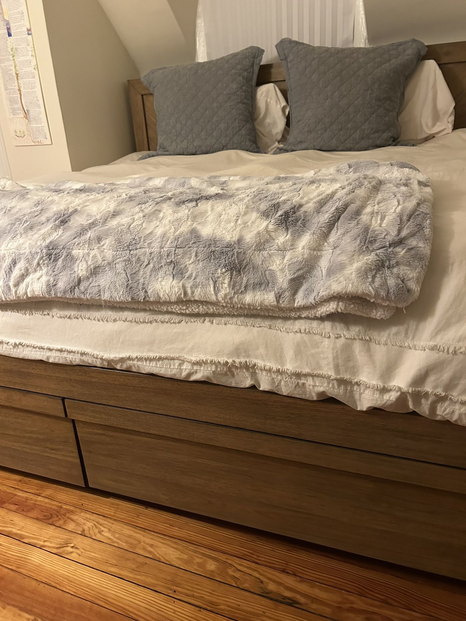 King Sized Bed With Mattress And Side Table