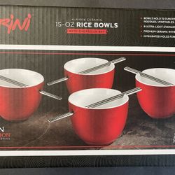 4-Piece Ceramic 15-OZ Rice Bowls - New