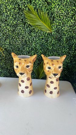 Cheetah ceramic vases x2