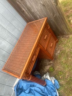 Wicker Rattan Nightstand with Drawer