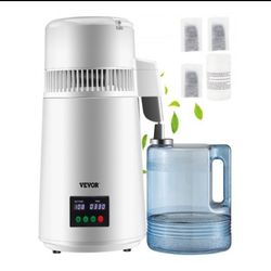 VEVOR 1.1Gal Water Distiller, 0.3Gal/H, 750W Distilled Water Maker Machine 0-99H Timing Set Temp Display, 304 Stainless Steel Countertop Distiller Pla