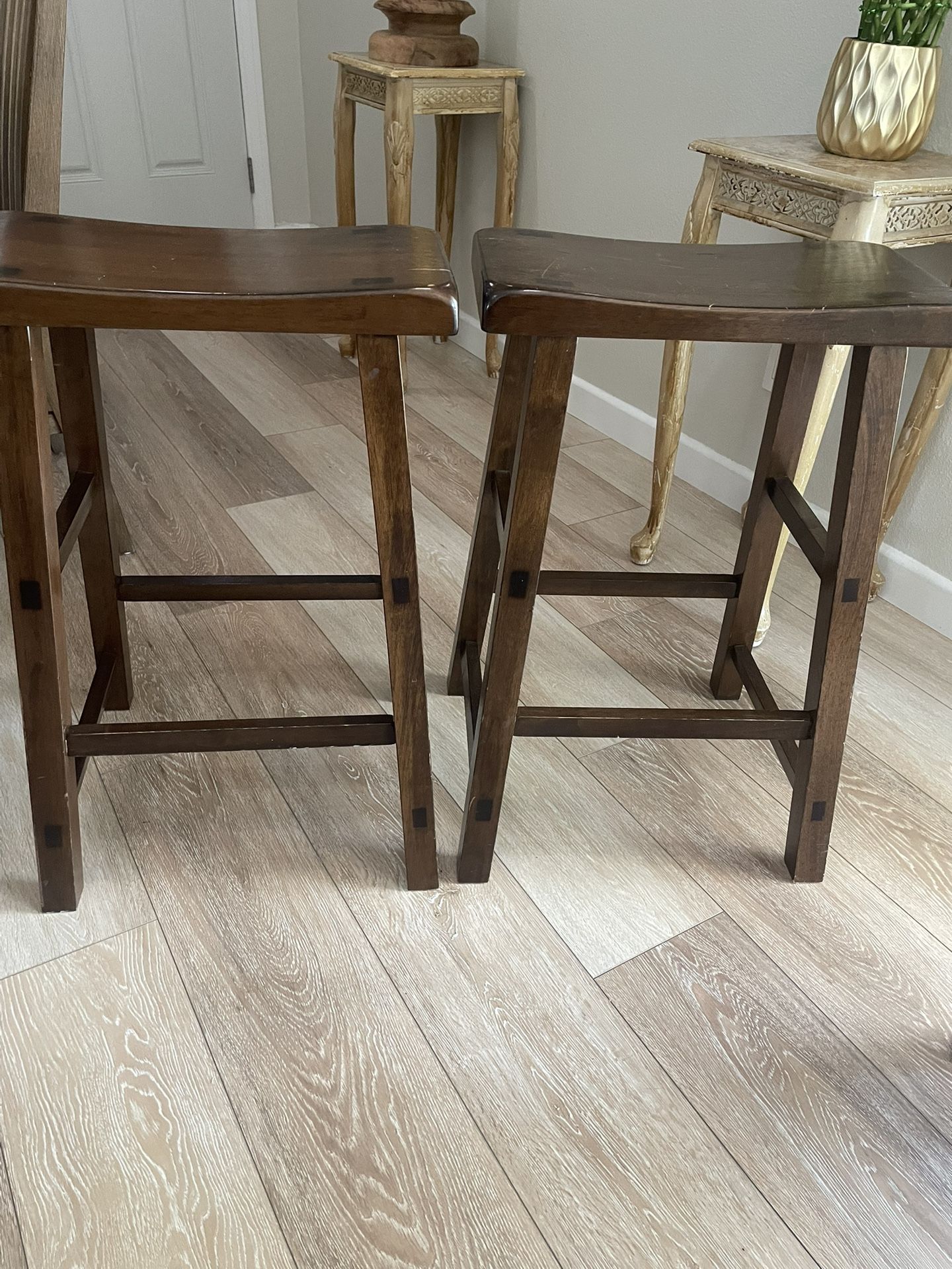 Two Wood Counter Height Bar Stools