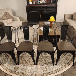 4 Costway Black Metal And Wood Dining Chairs 