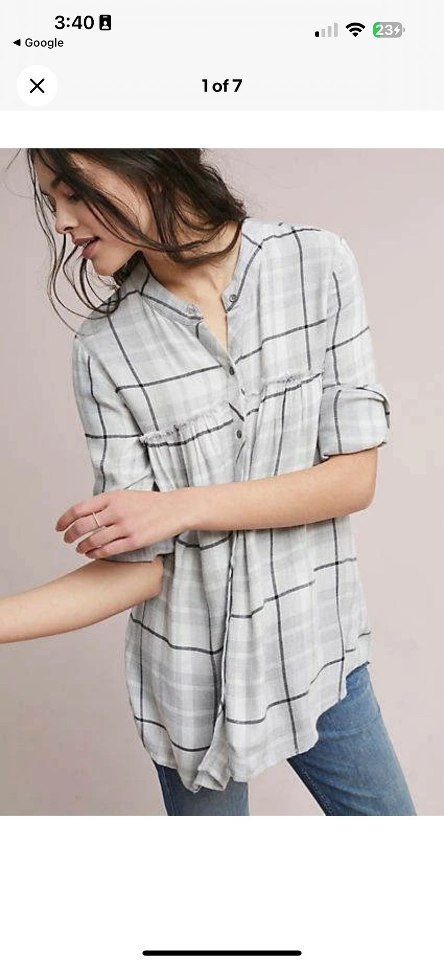 NWT From Anthropology Cloth & Stone Plaid Swing Tunic Grey Motif XS
