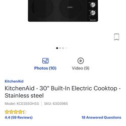 KITCHEN-AID -30 “ BUILT IN ELECTRIC COOK TOP 