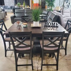 Beautiful 7 Pc High Top Dining Set With Storage New)