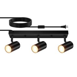 AUQUEE 3 Light Track Lighting Kit,Black 3 Way Modern Plug In Ceiling Spotlight,Industrial LED Wall Light For Kitchen Cabinet Gallery Bar Hallway Livin