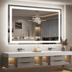59x36 MIRROR Touch Button Bathroom Mirror 59 x 36 Switchable Color LED with Defogger
