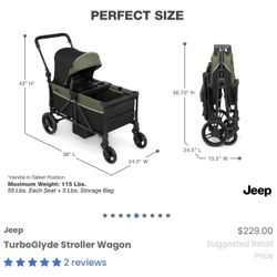 Brand New Jeep Turboglyde Stroller Wagon/ 2 Seats 