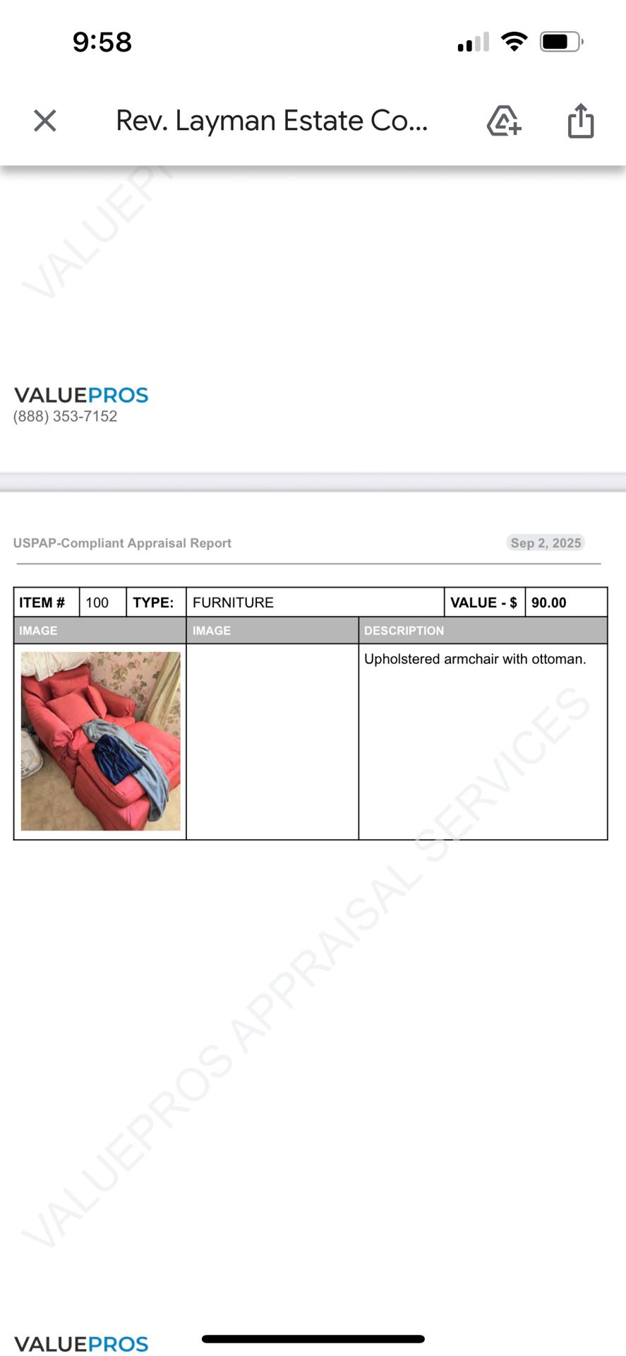 Red Upholstered Armchair With Ottoman