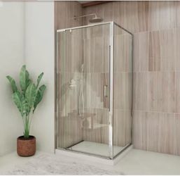 Pivot Semi-Frameless Shower Enclosure Base and White Wall Kit in Chrome