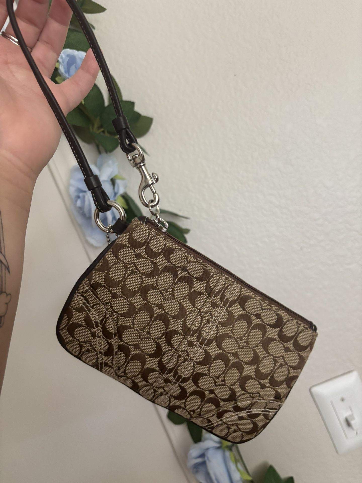 Coach Change Wristlet With Leather Handle