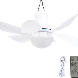 Portable USB Ceiling Fan with LED Light & Remote Control