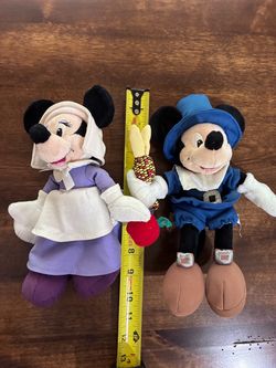 1990s Mickey & Minnie Mouse Thanksgiving Pilgrim Plush Set