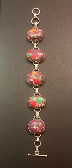 Vintage Handmade Bracelet Multi Color Cabochons Sterling Silver 925