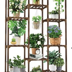 NEW Tall Wood Plant Stand (10 Tiers / 11 Pots)