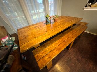 Wooden dining with bench seating