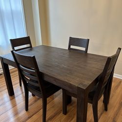 Dark Brown Wooden Dining Table Set 