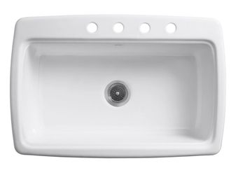 KOHLER View the Collection Cape Dory Drop-in Cast Iron 33 in. 4-Hole Single Bowl Kitchen Sink in White