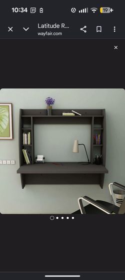 Used modern brown study desk with wall-mount.