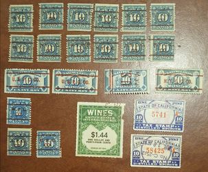 22 U.S. Internal Revenue Tax Stamps + CA Tax Stamps $24/all
