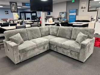 Gray Sofa Sectional w/ Sleeper & Storage