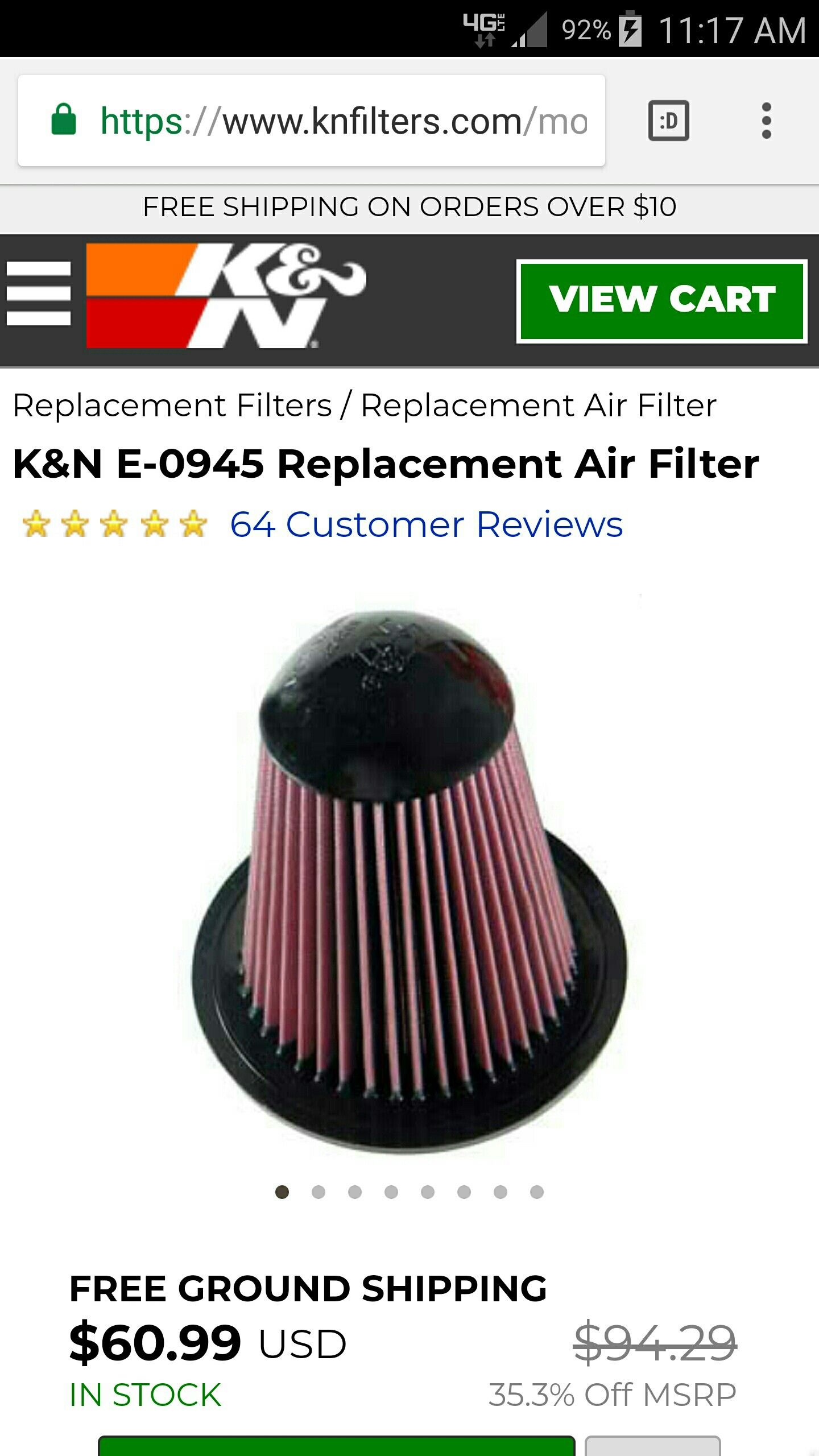 K & N E-0945 Replacement Air Filter For Sale