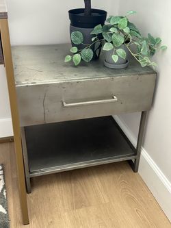 Pair of Industrial Metal Nightstand with Drawer and Shelf