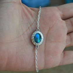 Handmade Natural Oval abalone shell silver Plated chain Bracelet