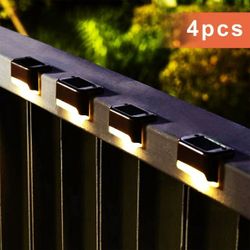 4Pcs Led Solar Deck Lights, Solar Led Step Lights for Patio Pool Stairs Step and Pathway, Weatherproof Auto On/Off Solar Powered Outdoor Lights - Warm