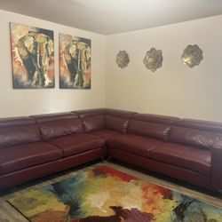 Modern Burgundy Leather Sectional Sofa – Great  Condition